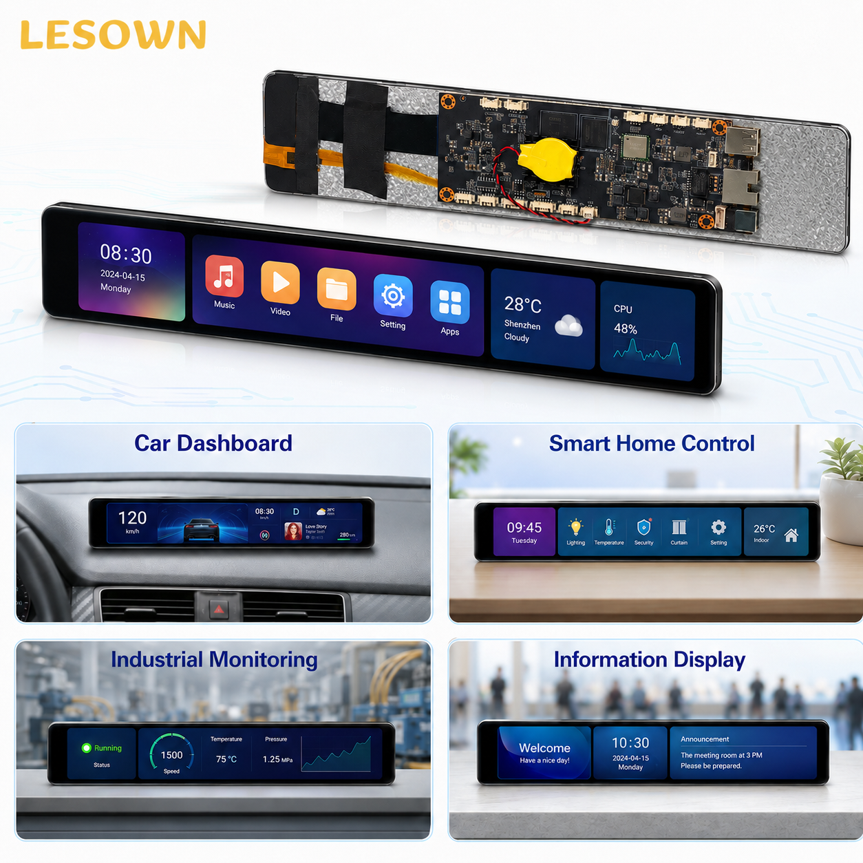 LESOWN Ultra-wide PC Case Sensor Panel 11.9 1480x320 Stretched Touch Monitor for AIDA64 Windows Host Modding High Bright Display