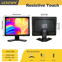 LESOWN N150 Camera Monitor 1024x768 Display Touch VGA 15 inch Monitor Build in Speakers Earphone Jack