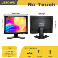 LESOWN N150 Camera Monitor 1024x768 Display Touch VGA 15 inch Monitor Build in Speakers Earphone Jack