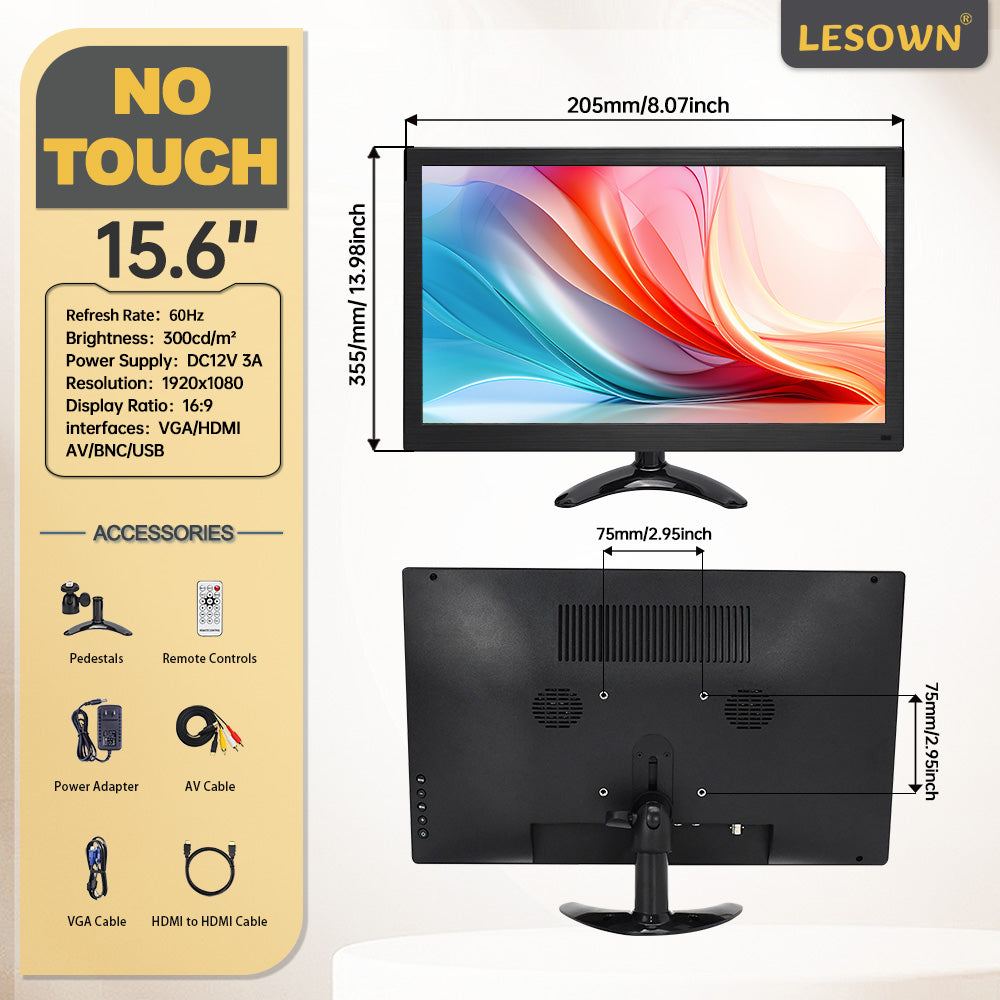 LESOWN N156 Portable Monitor Touchscreen 15.6 inch 1920x1080 Wide Screen HDMI VGA Additional Display