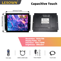 LESOWN E104-C01GBT Compact 10.4in 1024x768 LCD Open Frame Touch Embedded Display 300cd/m² Capacitive Multi-Touchscreen for CCTV
