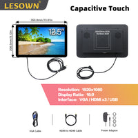 LESOWN E125-F01GBT 12.5 Inch 16:9 1920x1080 Industrial Panel Mount Display Factory Automation Embedded Monitor with VGA/HDMI/USB for Laptop