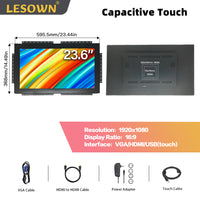 LESOWN E236-C01GBT 23.6in 1920x1080 IPS LCD Embedded Display Open Frame Multi-Touch Screen Industrial for Medical Equipment Digital Signage