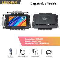 LESOWN E70-C01GBT Compact 7 Inch 800x480 LCD Open Frame Touchscreen Monitor Capacitive Touch Embedded Display 16:9 300cd/m2 60Hz for Laptop