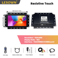 LESOWN E70-G02GBR 7 Inch Open Frame Laptop Touchscreen Monitor Industrial Embedded Display VGA/HDMI/AV/USB(touch) Interface 1024x600 IPS
