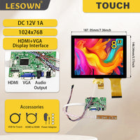 LESOWN M80-A01T Small Screen 8 inch HDMI VGA Ports 1024x768 TN Capacitive Touch Display LVDS Interface DC12V 1A Module for PC Printer