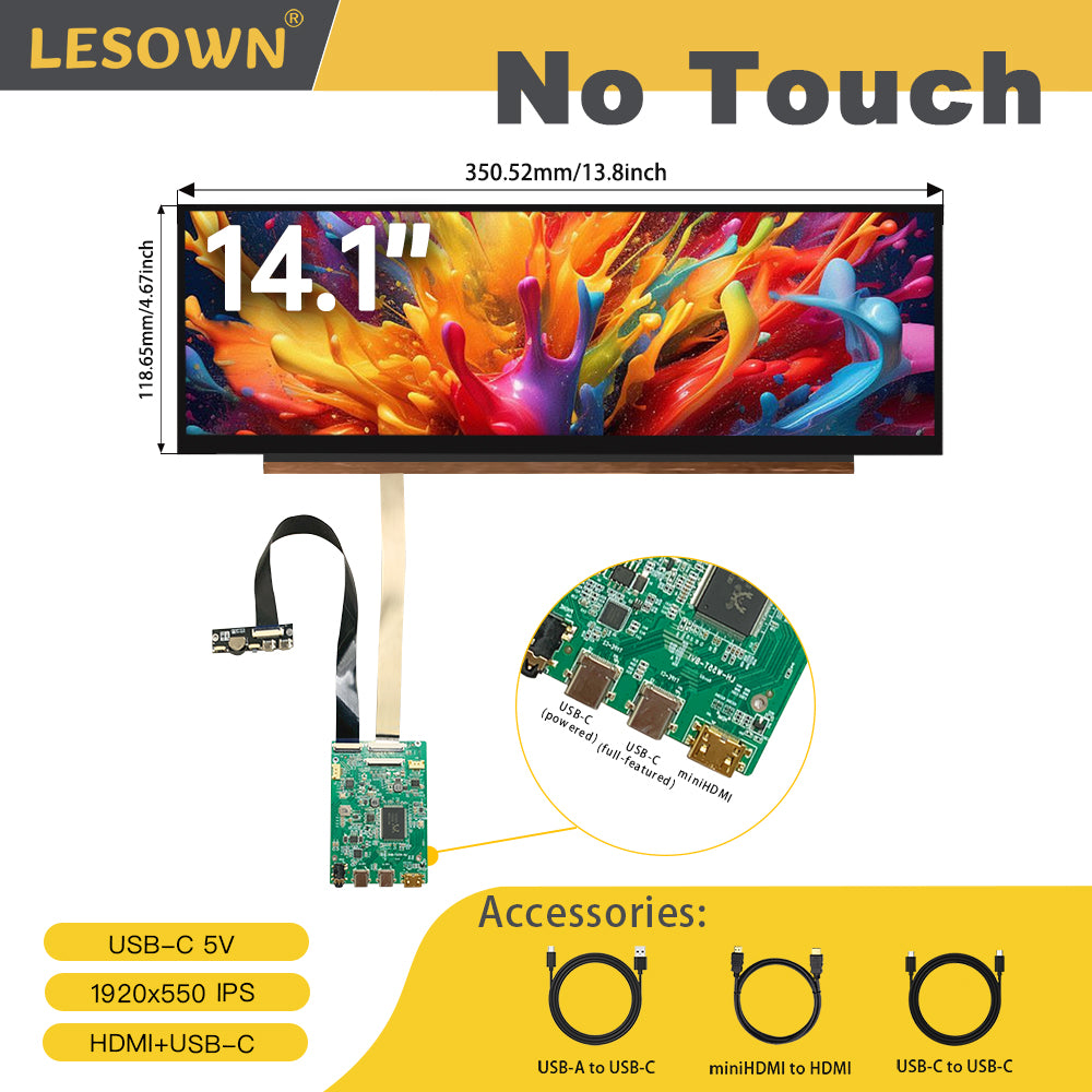 LESOWN M141-A01S  Ultrawide Long Strip Screen Display 14.1 inch mini HDMI USB-C 550x1920 IPS LCD Display Module for Aida64 Computer