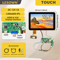 LESOWN M121-A01T Original  12.1 inch LCD Touchscreen Display VGA HDMI 1280x800 IPS Small Screen Secondary Module for Laptops PC