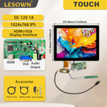 LESOWN M150-A01T HD 1024x768 IPS Wide Screen 15 inch 1500:1 Full Viewing HMDI VGA LCD Touchscreen Display Module for Intelligent Central Control