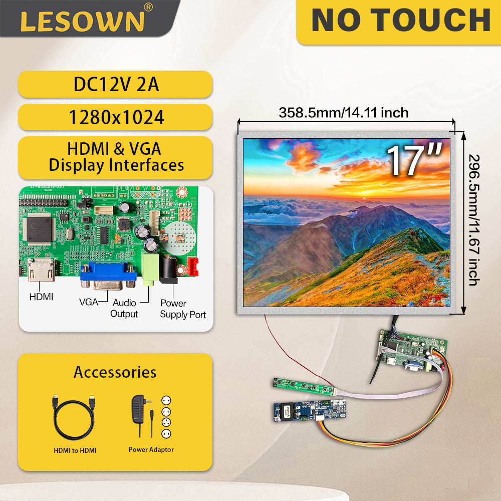 LESOWN M170-B01S 17 inch 1000cd/m2 High Brightness Screen HDMI VGA 1280x1024 LCD Panel WideScreen Display Module for Computer Industry