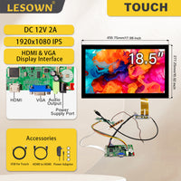 LESOWN M185-C02T 18.5 inch Laptop LCD Screen LVDS 60Hz 1920x1080 IPS Touch HDMI VGA Interface Full Viewing 1000:1 Display Module for Computer