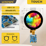 LESOWN M34-A01T 3.4 inch mini Touch Screen HD 800x800 IPS HDMI USB C LCD Panel Module Circular Display with Driver Board for Laptop