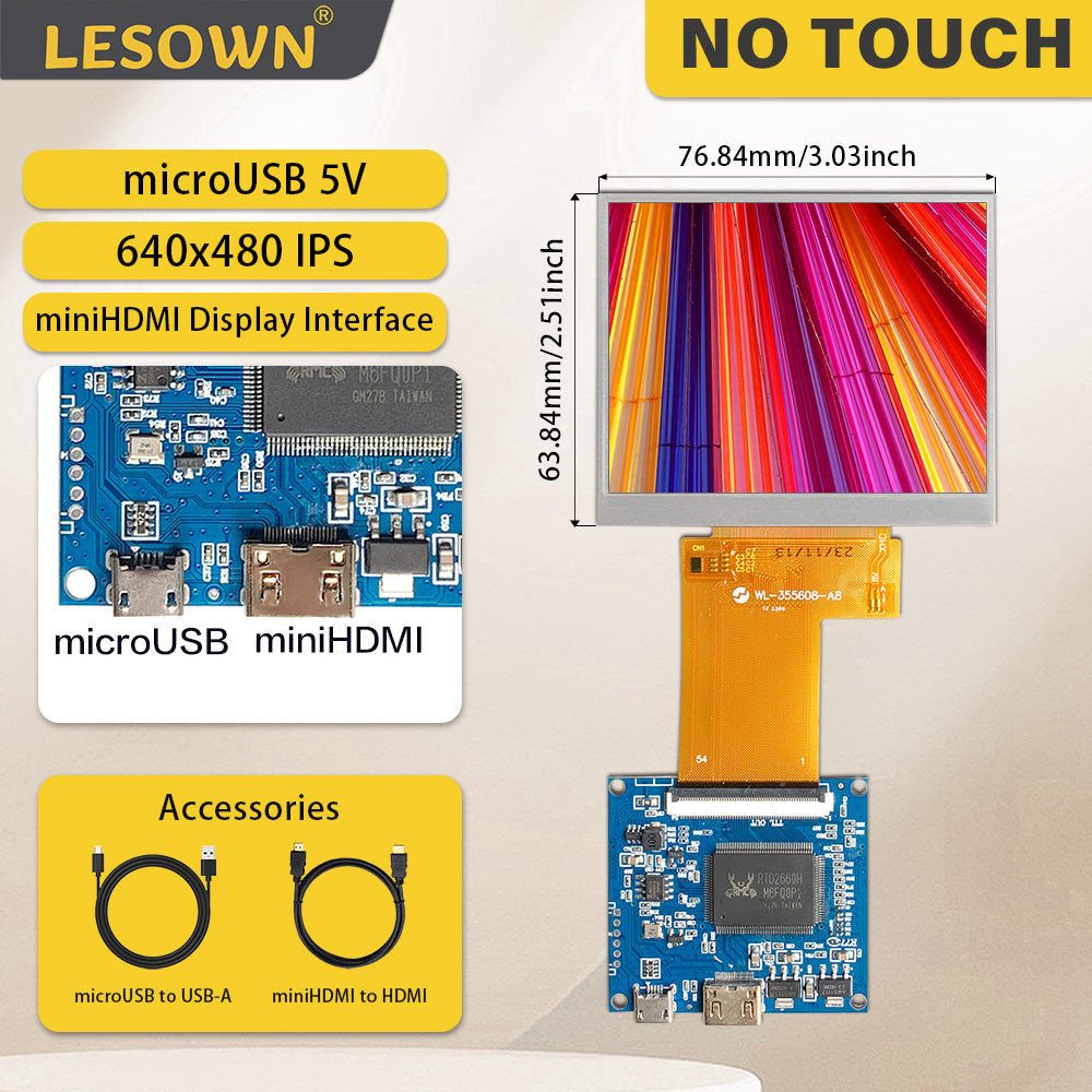LESOWN M35-A01S 3.5 inch Small Screen LCD Panel Display 54PIN Resolution 640x480 HD IPS HDMI USB Powered Module for Computer PC Laptop