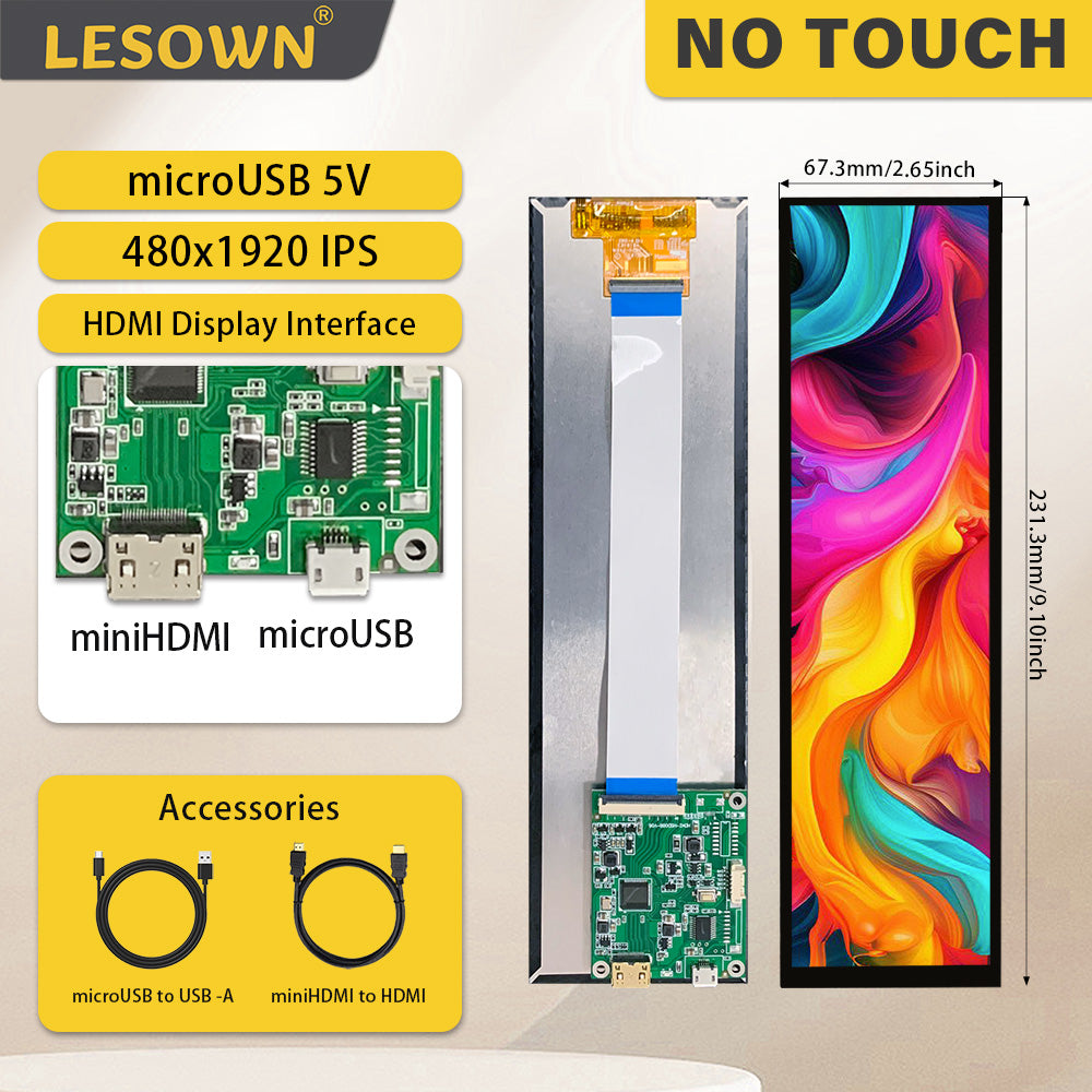 LESOWN M88-A01S 8.8 inch Long Bar Display 600cd/m2 High Brightness HDMI 480x1920 IPS Second Screen LCD Module for Raspberry Pi PC