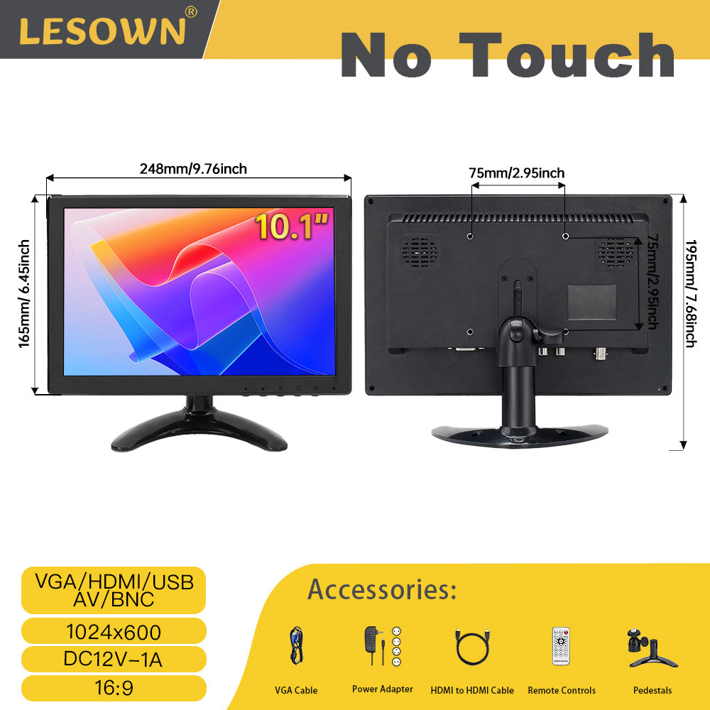 LESOWN N101 10.1 inch Car Monitor HDMI VGA LCD Screen Small Size Display for TV Computer PC Home Security Backup Camera