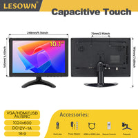 LESOWN N101 10.1 inch Car Monitor HDMI VGA LCD Screen Small Size Display for TV Computer PC Home Security Backup Camera
