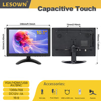 LESOWN N101 10.1 inch Car Monitor HDMI VGA LCD Screen Small Size Display for TV Computer PC Home Security Backup Camera
