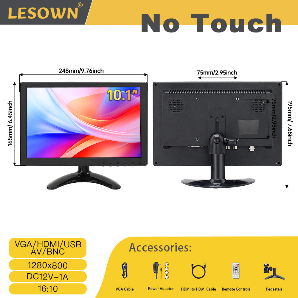 LESOWN N101 10.1 inch Car Monitor HDMI VGA LCD Screen Small Size Display for TV Computer PC Home Security Backup Camera