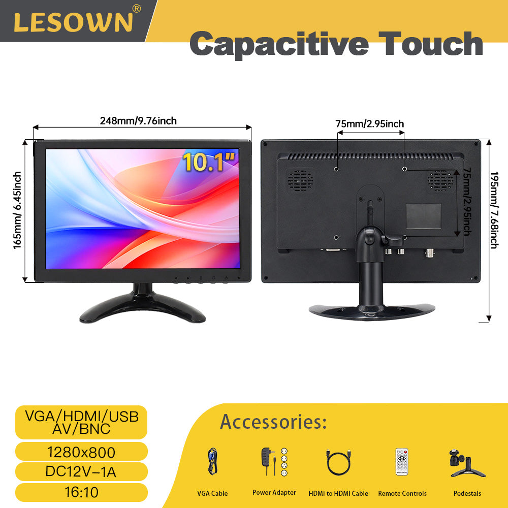LESOWN N101 10.1 inch Car Monitor HDMI VGA LCD Screen Small Size Display for TV Computer PC Home Security Backup Camera
