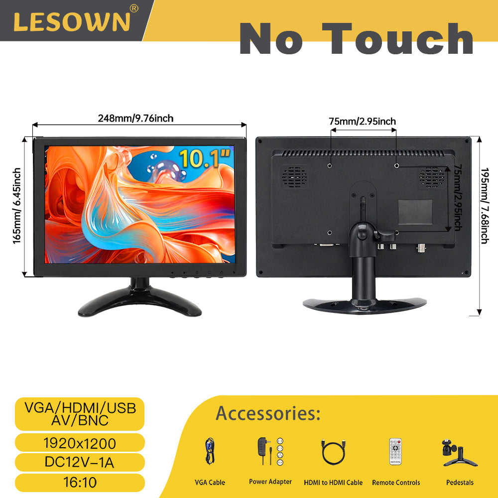LESOWN N101 10.1 inch Car Monitor HDMI VGA LCD Screen Small Size Display for TV Computer PC Home Security Backup Camera
