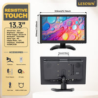 LESOWN N133 Widescreen 13.3 inch Full HD 1920x1080 IPS Screen LCD Monitor Video Input with Speakers
