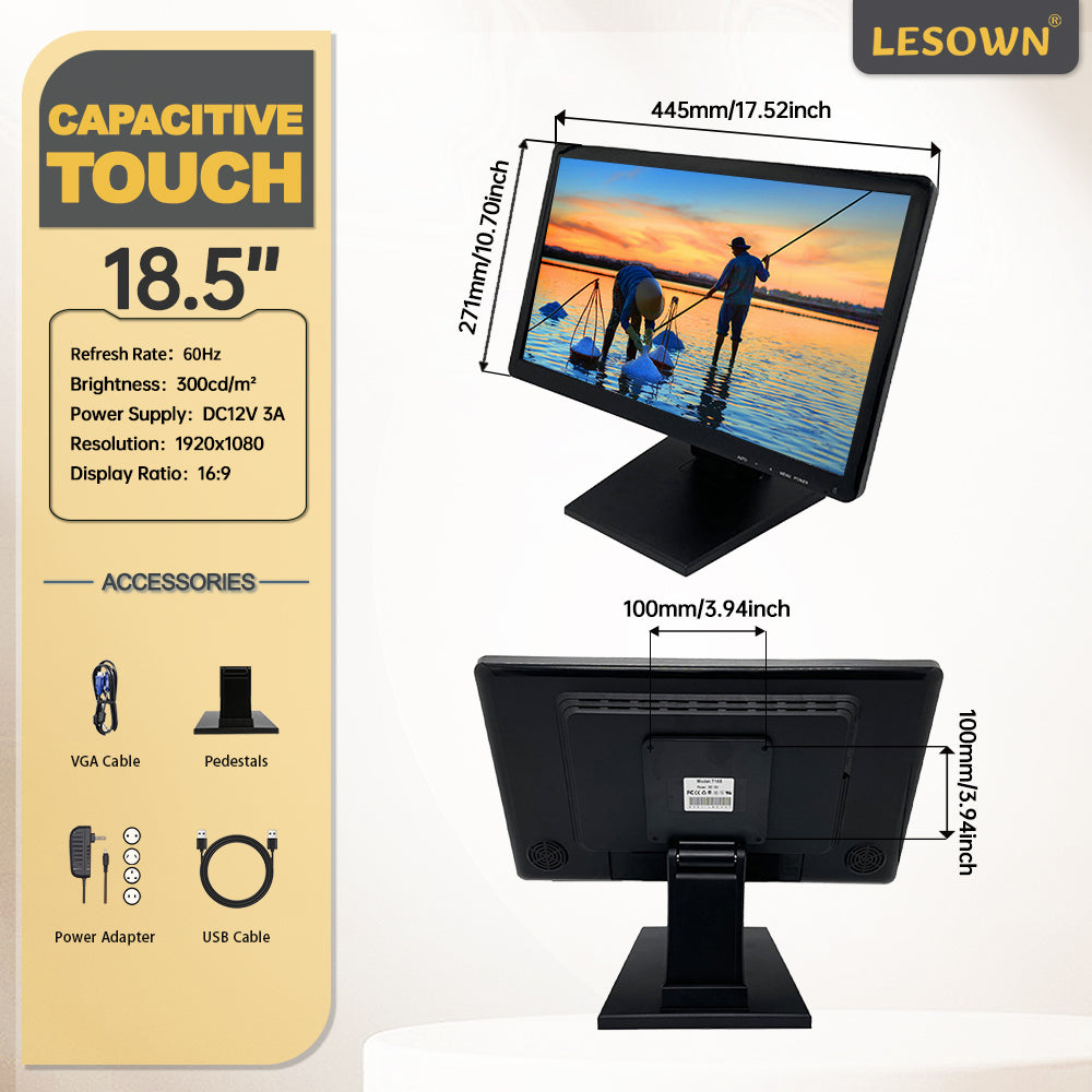 LESOWN N185 Industrial Resistive Capacitive Touch Screen LCD Monitor 18.5 inch  FHD VESA HDMI USB Display