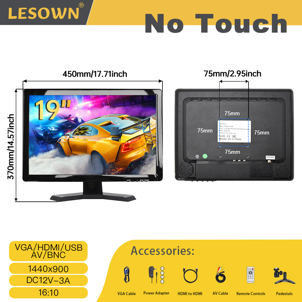 LESOWN N190 Industrial Display 19 inch Ultra Wide Touch Screen 1440x990 IPS External Monitor with Speakers