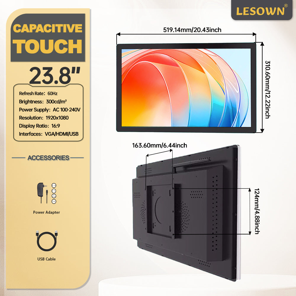 LESOWN N238 23.8 inch  Ultrawide Industrial Monitors 1080p  TV Function Monitor Display with Speakers