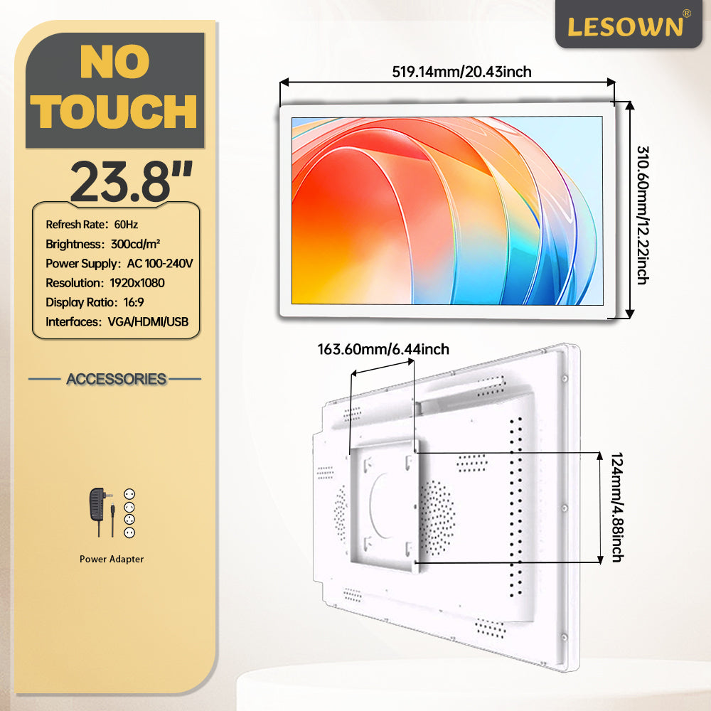 LESOWN N238 23.8 inch  Ultrawide Industrial Monitors 1080p  TV Function Monitor Display with Speakers
