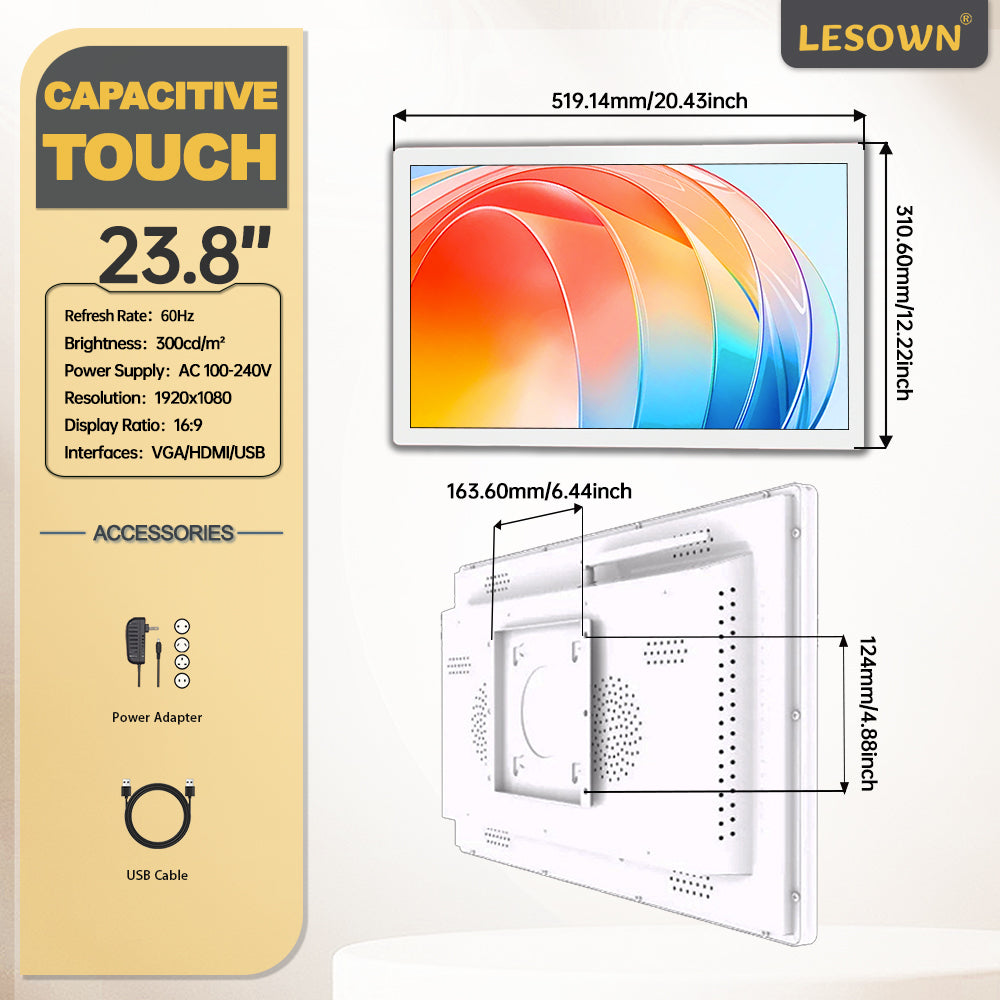 LESOWN N238 23.8 inch  Ultrawide Industrial Monitors 1080p  TV Function Monitor Display with Speakers