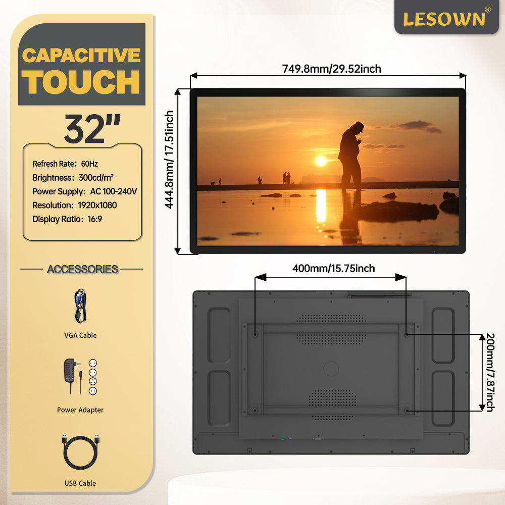 LESOWN N320-E01T/N320-E02T/N320-E03T 32 inch Industrial Display 1920x1080 16:9 Touchscreen VGA HDMI USB VESA100 Monitor