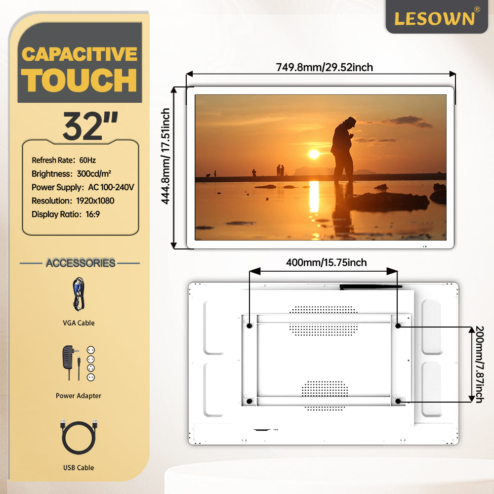 LESOWN N320-E01T/N320-E02T/N320-E03T 32 inch Industrial Display 1920x1080 16:9 Touchscreen VGA HDMI USB VESA100 Monitor