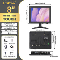 LESOWN N80 8 inch Portable 1024x768 IPS Car Rear View Monitor HDMI AV VGA USB VESA