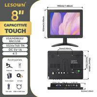 LESOWN N80 8 inch Portable 1024x768 IPS Car Rear View Monitor HDMI AV VGA USB VESA