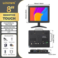 LESOWN N80 8 inch Portable 1024x768 IPS Car Rear View Monitor HDMI AV VGA USB VESA