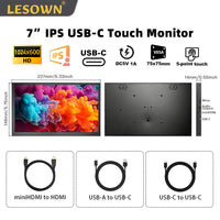 LESOWN P101D-T Small USB C 10.1 inch Monitor 1024x600 Touchscreen Display Aida64 PC Temperature Monitoring