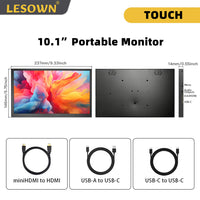 LESOWN P101D-T Small USB C 10.1 inch Monitor 1024x600 Touchscreen Display Aida64 PC Temperature Monitoring
