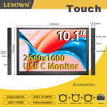 LESOWN P101GHS/P101GHT-S Wide Portable Display HDMI Touchscreen 10.1 inch IPS 2560x1600 USB C LCD Small Second Screen Monitor for Computer PC