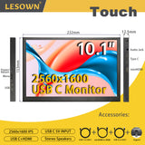 LESOWN P101GHT 10 inch Monitor 2.5K USB Type C & HDMI Touchscreen 10.1 inch Portable Monitor 2560x1600 Small Display