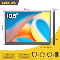LESOWN P105KPT/P105KPS 10.5 inch 100%sRGB USB C Portable Monitor 1500:1 16:10 IPS Gaming Laptop PC Second Monitor