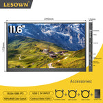 LESOWN P116GPS/P116GPT 11.6 inch Small Portable Monitor Touch FHD 1080P HDMI USB Type C Extend Portable Display
