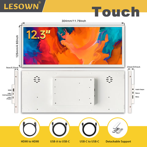 LESOWN P123WPT P123GPT 12.3'' Ultra-Wide Horizontal Display 1920x720 Portable Bar Monitor Extra Screen for Laptop PC Gaming Work & Entertainment