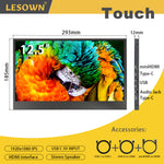 LESOWN P125GPS/P125GPT 12.5 inch Wide LCD Portable Monitor USB C Touchscreen Capacitive HDMI FHD 1920x1080 IPS Monitor Sub Screen for Gaming Computer