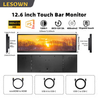LESOWN P126GPT 12.6 inch USB C Stretched Bar LCD Monitor HDMI Touchscreen Portable Display Extended
