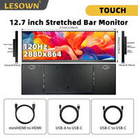 LESOWN P127GHTR 12.7 inch Bar Monitor 2K HDMI Type C IPS Monitor for Stock Market Ticker Display