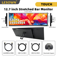 LESOWN P127GHTR 12.7 inch Bar Monitor 2K HDMI Type C IPS Monitor for Stock Market Ticker Display