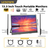 LESOWN P133K 13.3 inch 4K Portable Monitor UHD 3840x2160 IPS LCD Touchscreen VESA Extension Display for XBox PS4/5 Switch PC Laptop