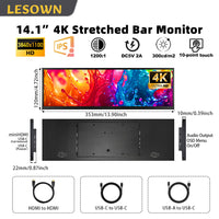 LESOWN P141GMT 14.1 inch 4K Long Bar Monitor Wide Touch USB C HDMI PC External Bar Monitor