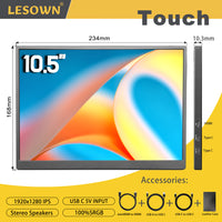 LESOWN P105KPT/P105KPS 10.5 inch 100%sRGB USB C Portable Monitor 1500:1 16:10 IPS Gaming Laptop PC Second Monitor