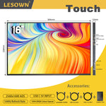 LESOWN Ultrawide Portable Monitor 16 inch USB C 2.5K UHD Touchscreen 2560x1600 ADS Second Screen Extender Display Monitor for Laptop PC